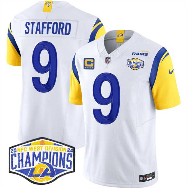 Mens Los Angeles Rams #9 Matthew Stafford White 2024 NFC West Champions With 4-Star C Patch F.U.S.E. Vapor Untouchable Stitched Jersey->los angeles rams->NFL Jersey